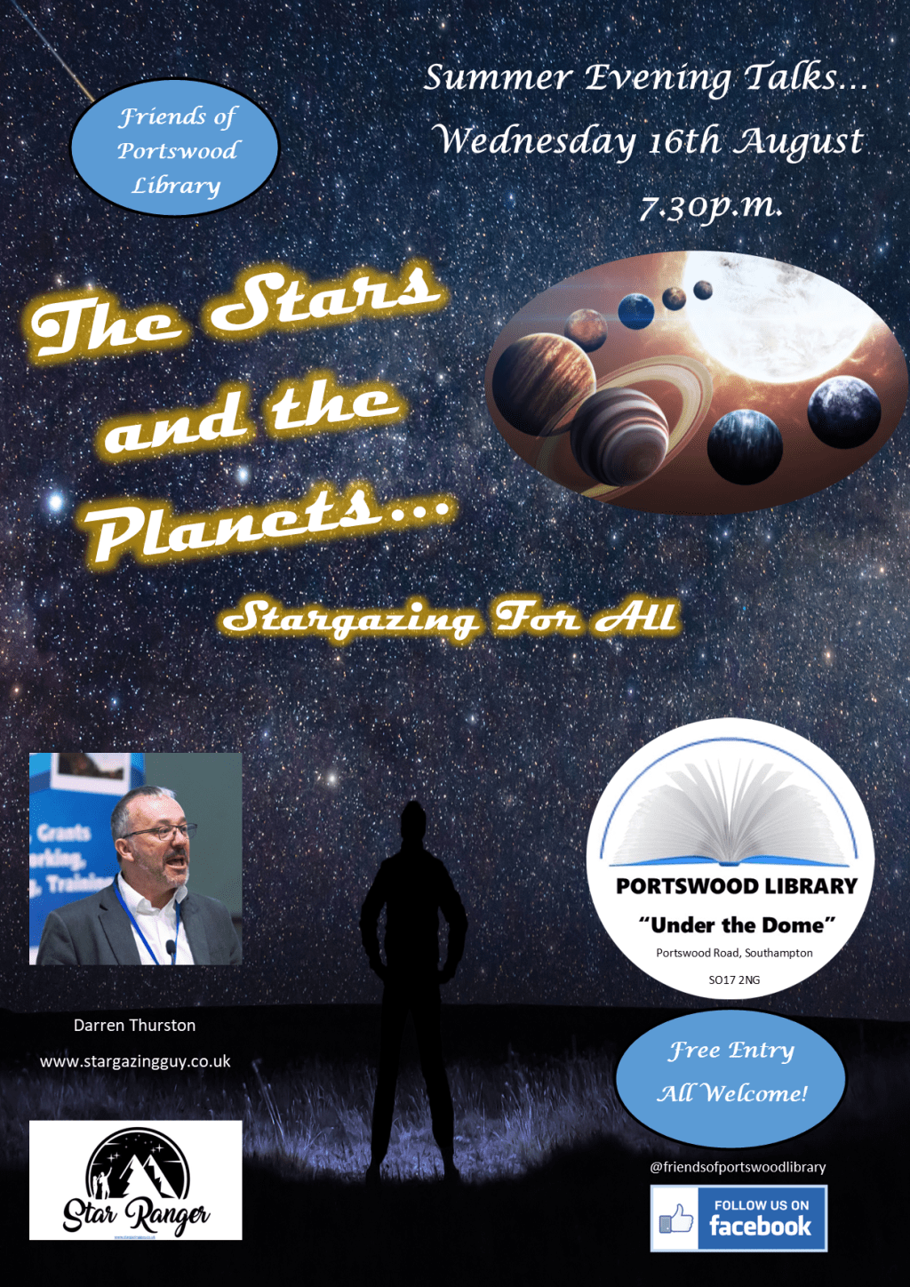 Summer evening talk – “The Stars and the Planets … Stargazing for All” – 16 August 2023 @ 7:30&nbsp;pm